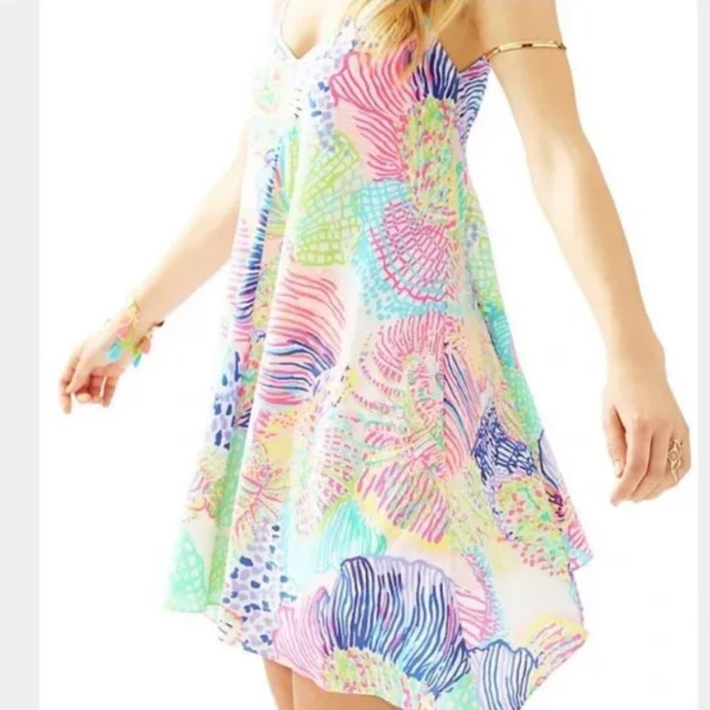 Lilly Pulitzer Sleeveless Swing Dress Pink Blue Green Tropical Print Resort S - Picture 10 of 10